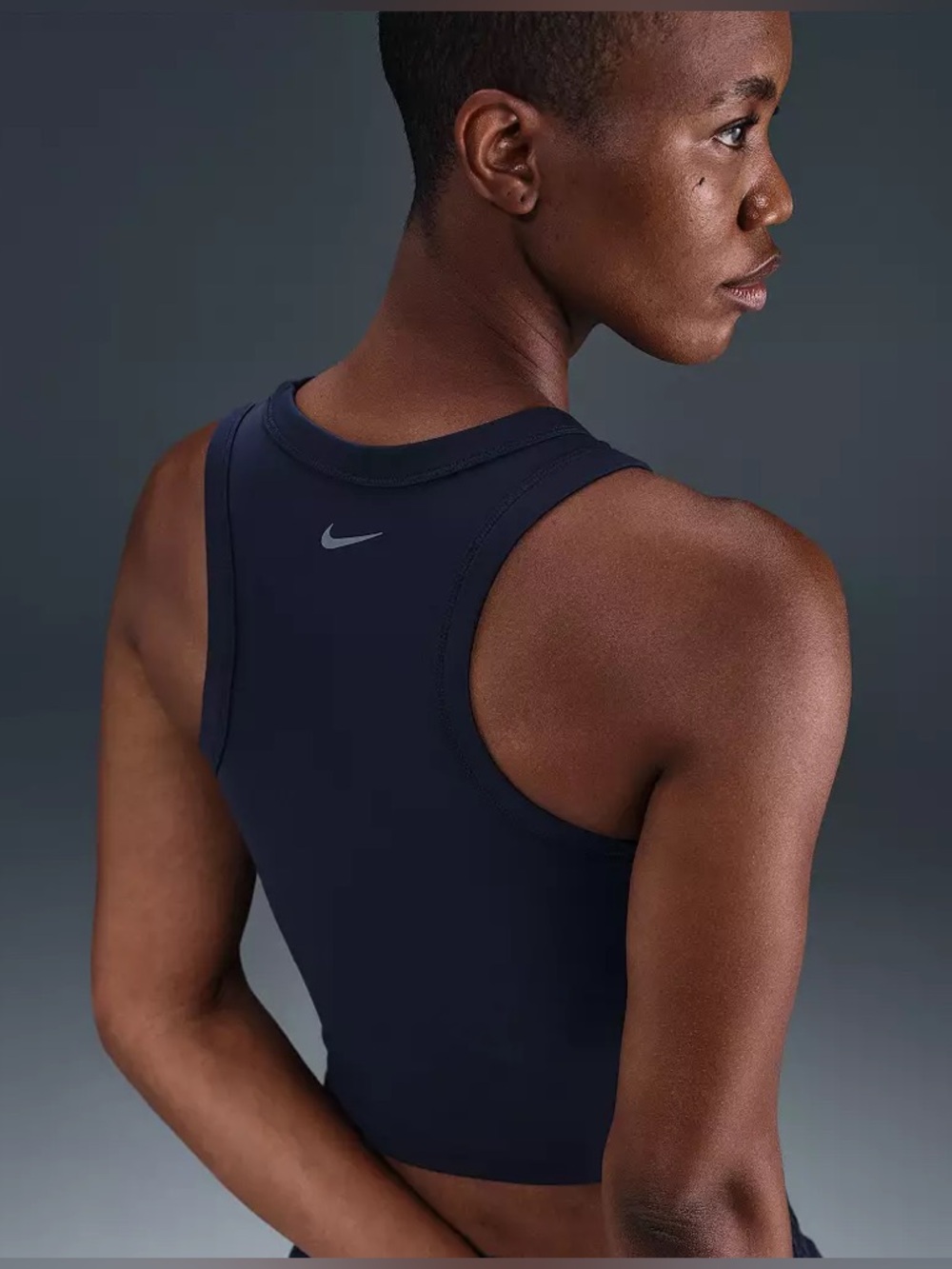 Nike Dri-Fit Cropped Tank Top in Midnight Navy - Picture 2 of 5